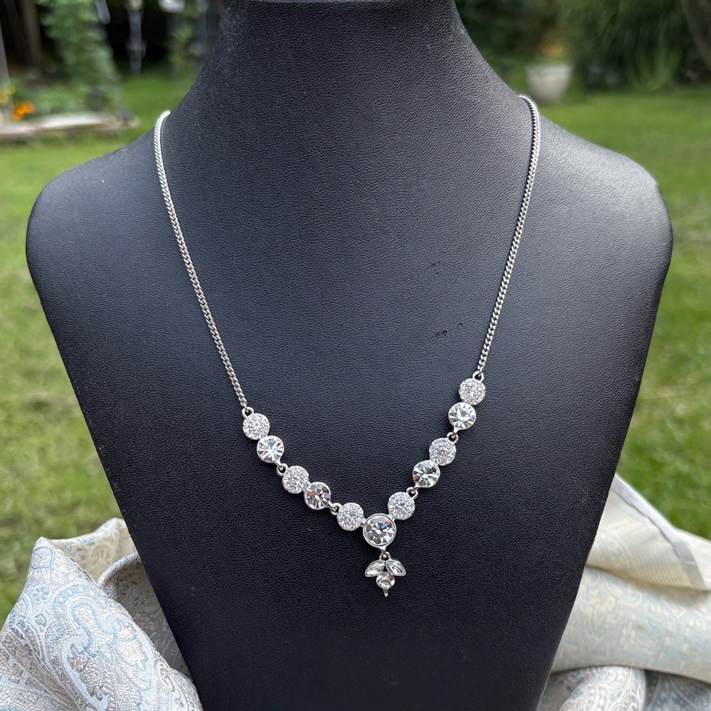 Givenchy- Stunning and Elegant Silver Necklace with Crystal Accents NWT